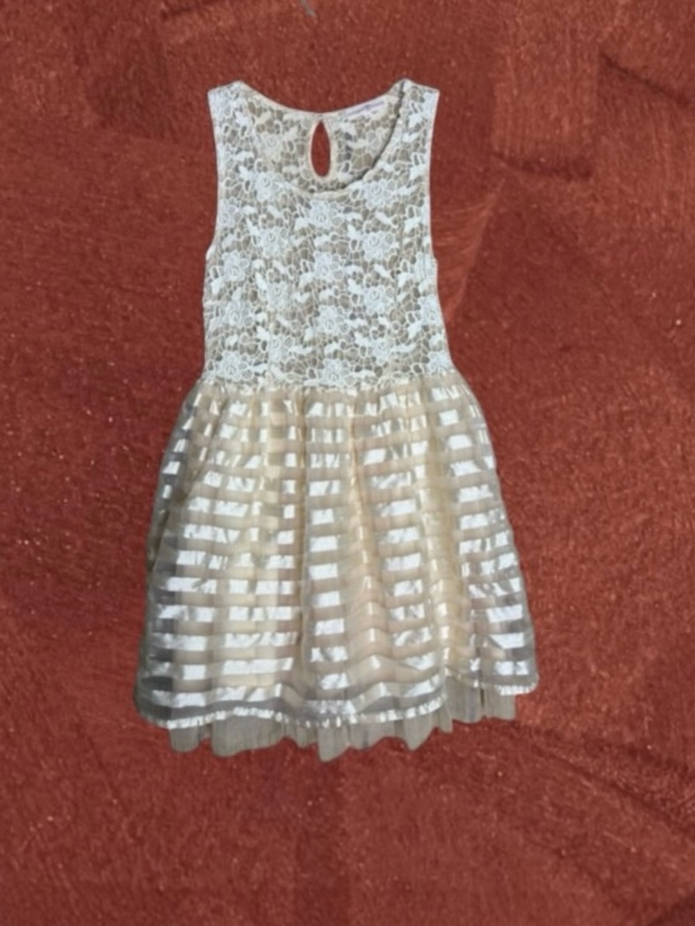 Altar'd State Lace Fit & Flare Dress S Ivory Nude Sheer Stripe Party Cocktail